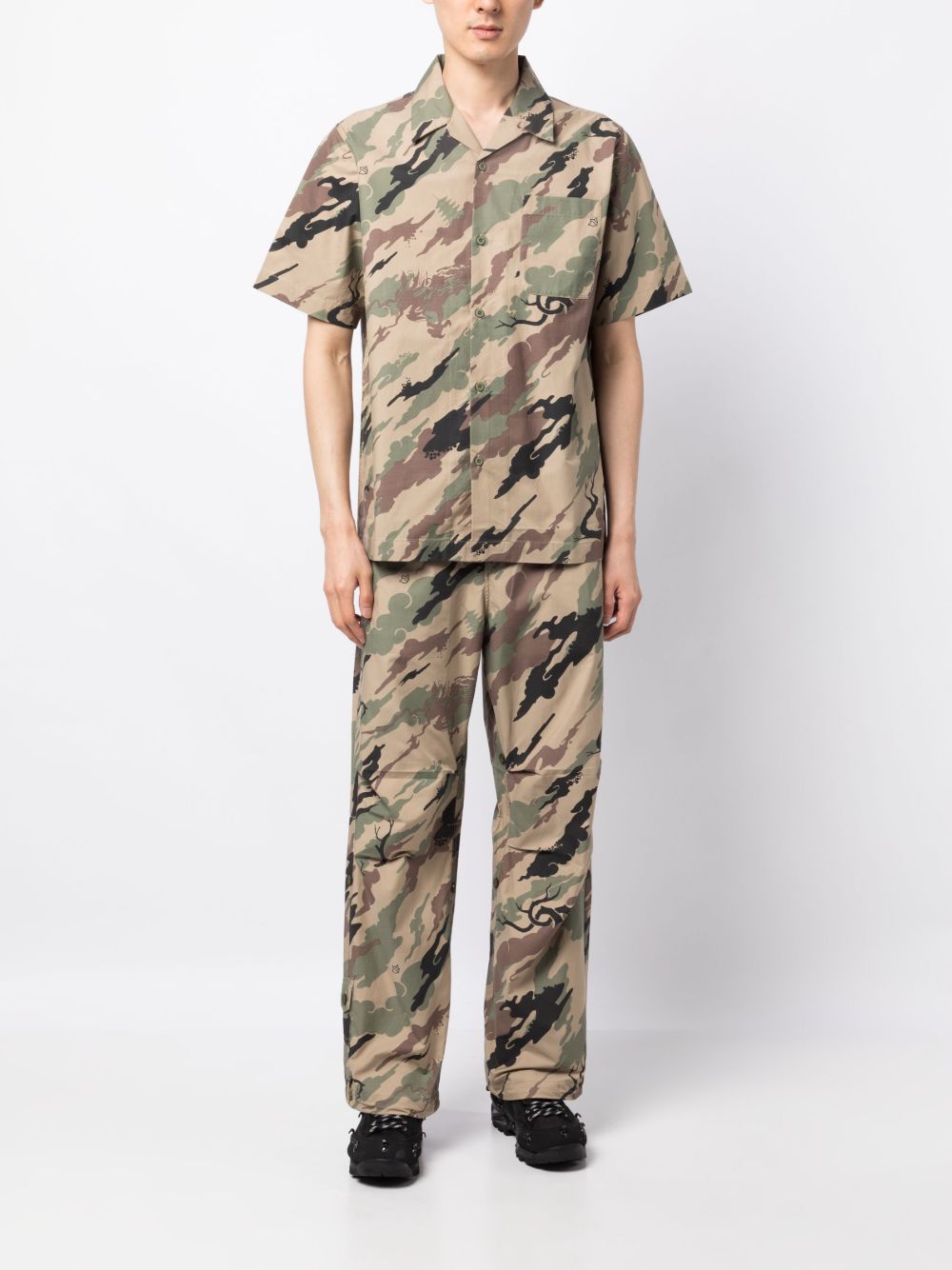 Maison-Kitsune Loose Fit Pants Men Maharishi Bonsai Forest-print Trousers Brown