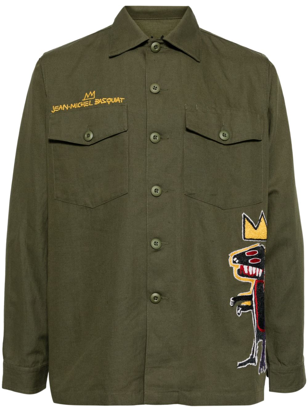 Maison-Kitsune Shirts Men Maharishi x Jean-Michel Basquiat Embroidered Trousers Green