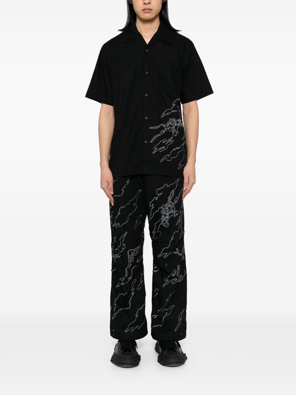 Maison-Kitsune Shirts Men Maharishi Cloud Dragon Shirt Black