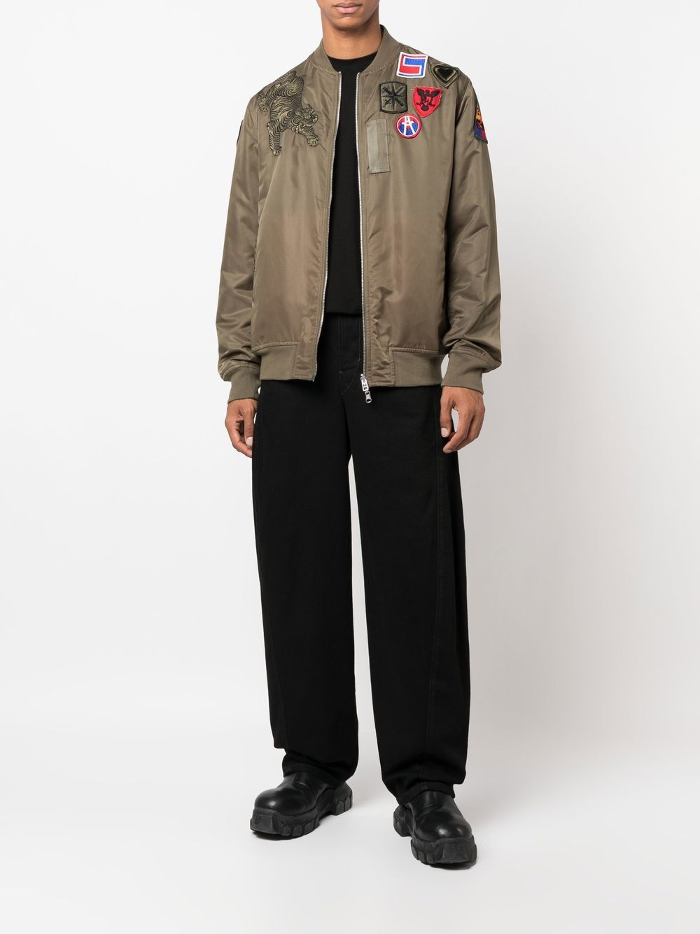 Maison-Kitsune Maharishi patch-detail Reversible Bomber Jacket Green Men Bomber Jackets