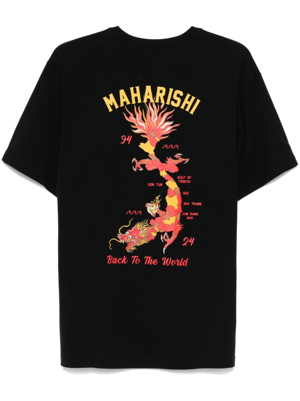 Maharishi Dragon Map T-Shirt Black Maison-Kitsune Men T-Shirts