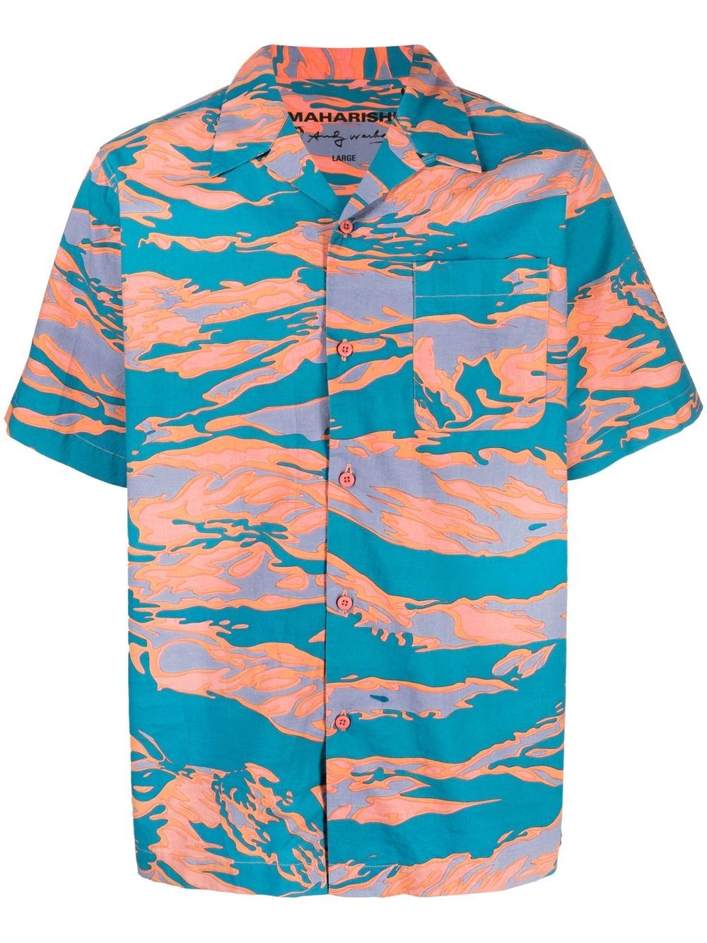 Maharishi graphic-print camp-collar Shirt Orange Men Shirts Maison-Kitsune