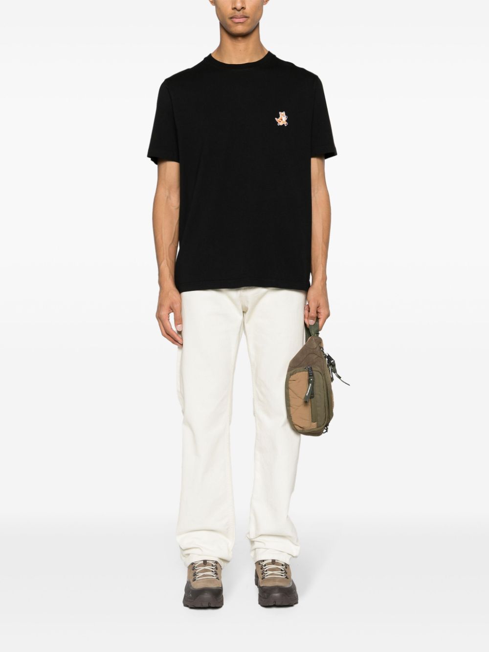 Maison-Kitsune T-Shirts Men Maison Kitsuné fox-patch Cotton T-shirt Black