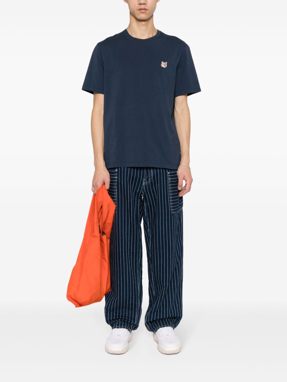 Maison Kitsuné Fox-motif Cotton T-shirt Blue Men T-Shirts Maison-Kitsune