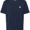Maison Kitsuné Fox-motif Cotton T-shirt Blue Men T-Shirts Maison-Kitsune