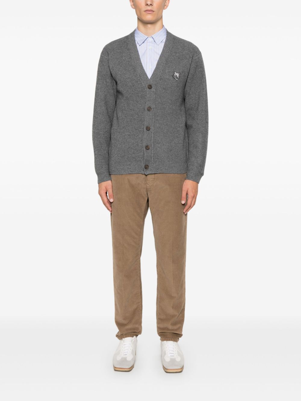 Maison-Kitsune Cardigans Men Maison Kitsuné Bold Fox Head-patch Cardigan Grey