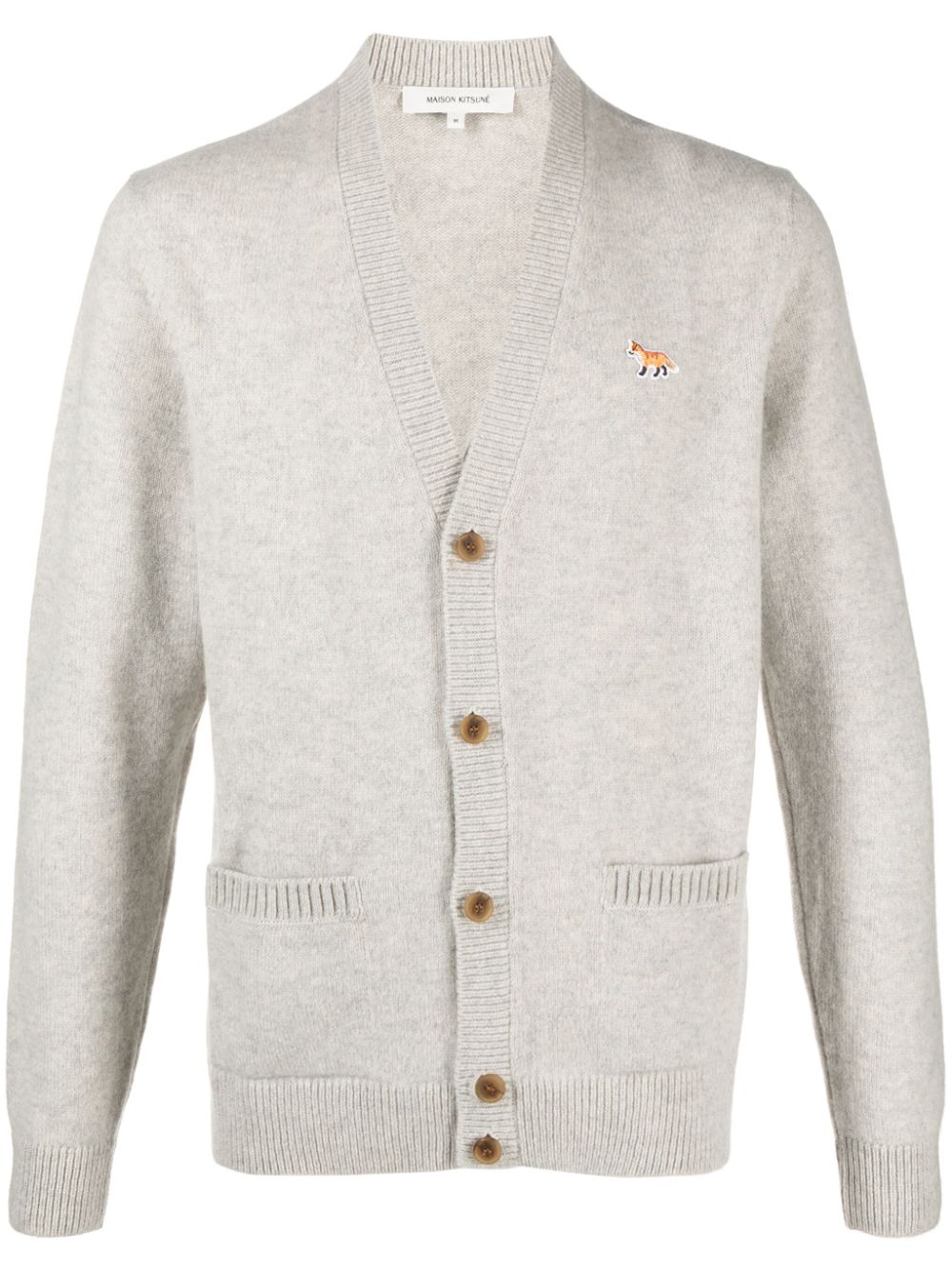 Maison Kitsuné fox-motif V-neck Cardigan Grey Men Cardigans Maison-Kitsune
