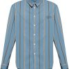 Maison-Kitsune Shirts Men Maison Kitsuné logo-embroidered Striped Shirt Blue