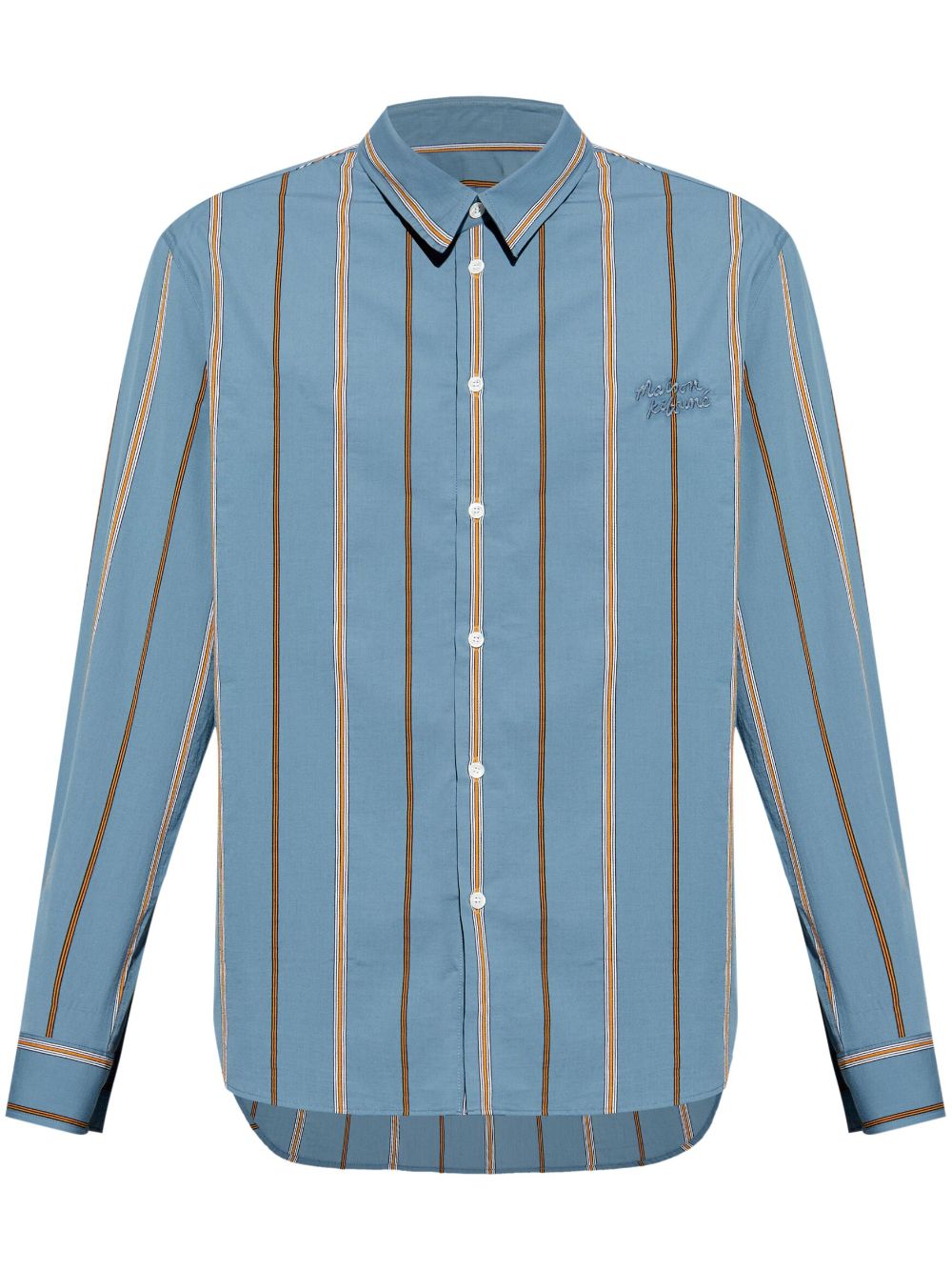 Maison-Kitsune Shirts Men Maison Kitsuné logo-embroidered Striped Shirt Blue
