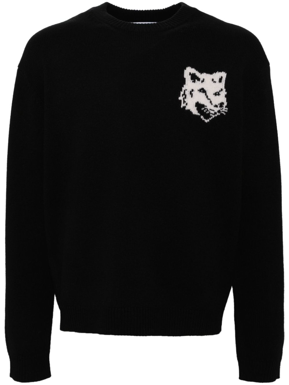 Maison Kitsuné Fox Head Intarsia Jumper Black Men Knitted Sweaters Maison-Kitsune