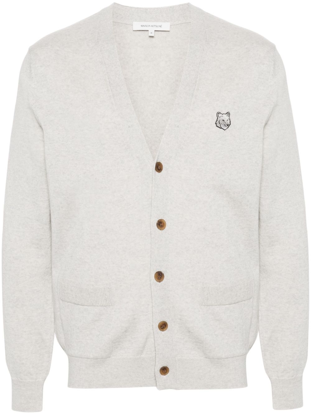 Maison-Kitsune Cardigans Men Maison Kitsuné Bold Fox Head Wool Cardigan Grey