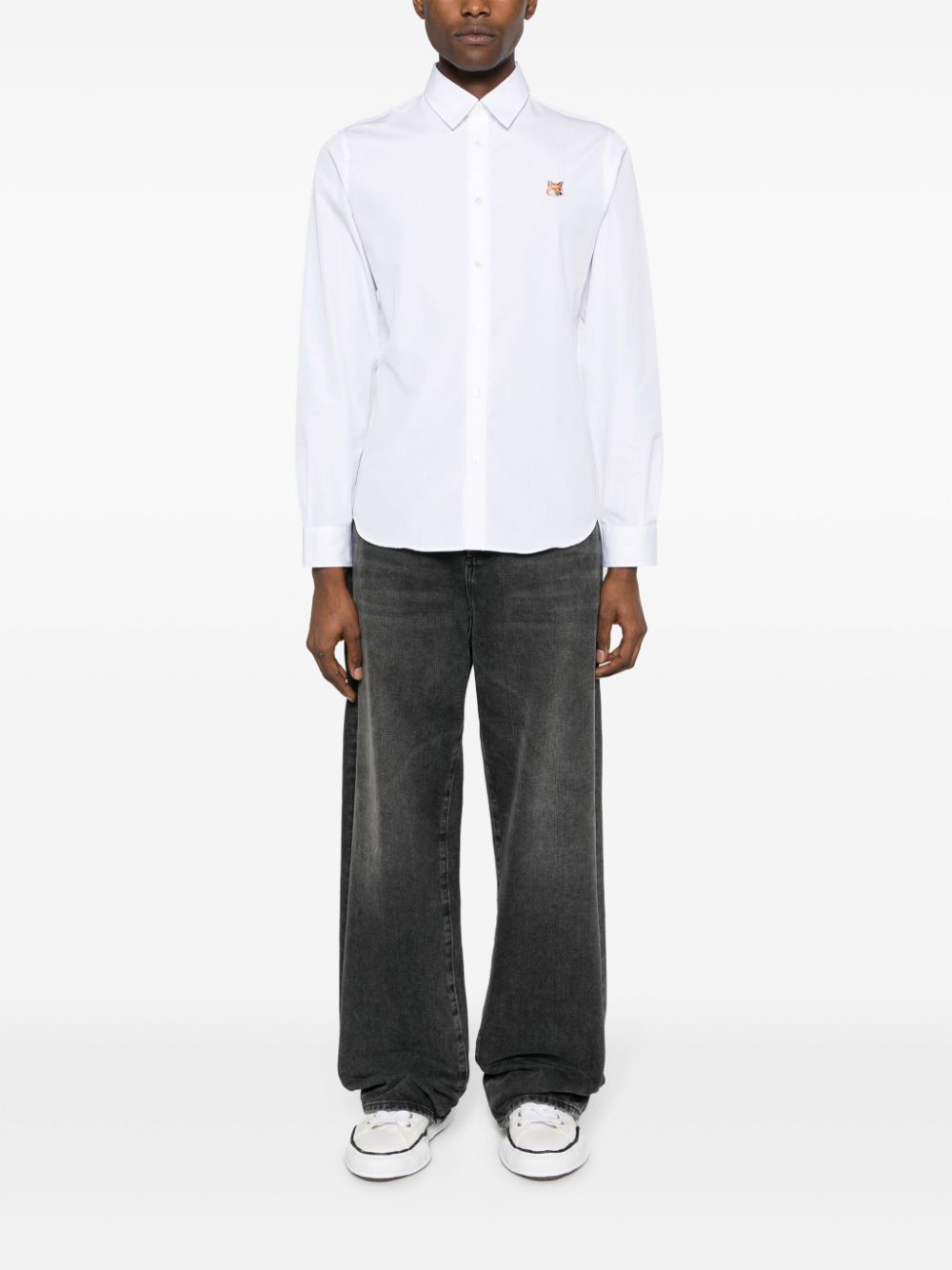 Men Shirts Maison-Kitsune Maison Kitsuné Fox-patch Cotton Shirt White