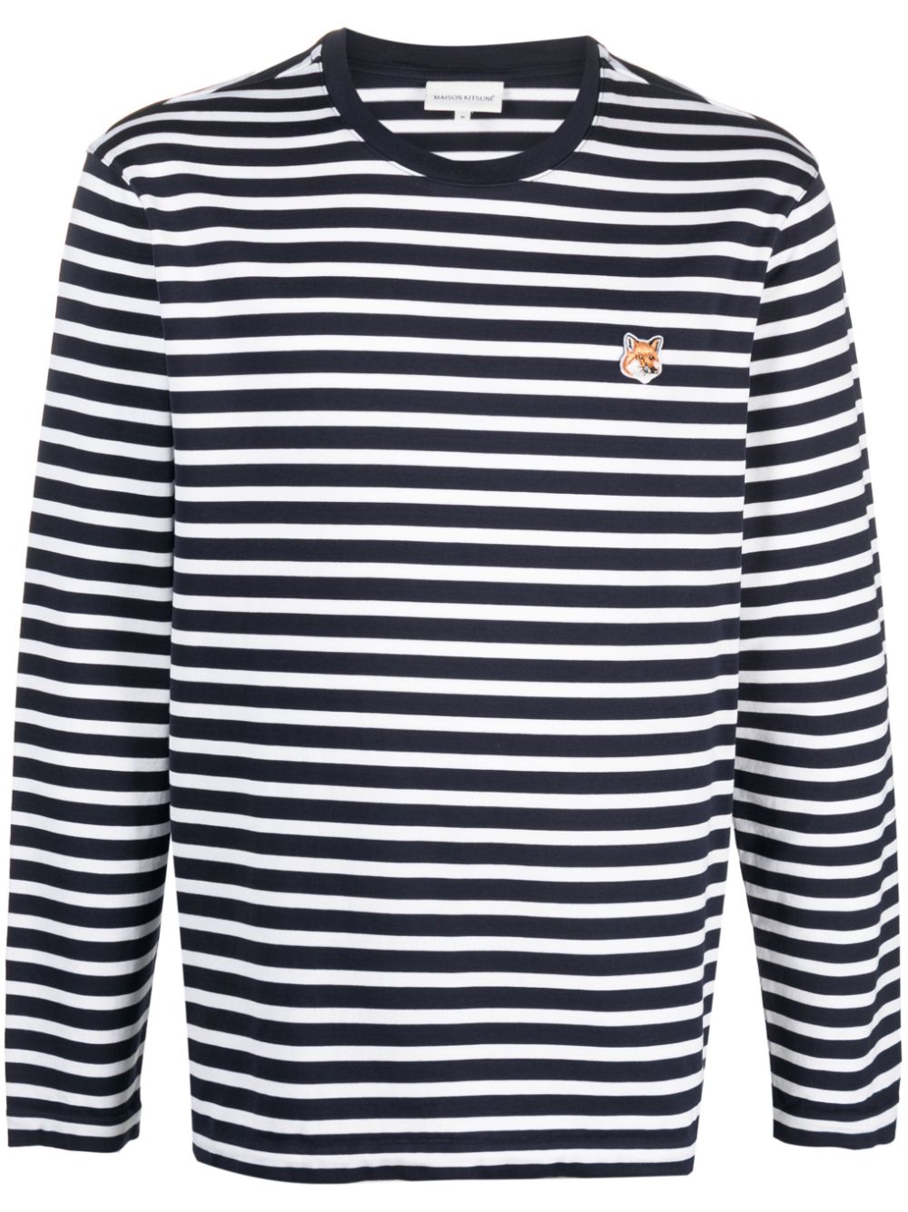 Maison Kitsuné Fox-motif Striped Cotton T-shirt Blue Maison-Kitsune Men Knitted Sweaters