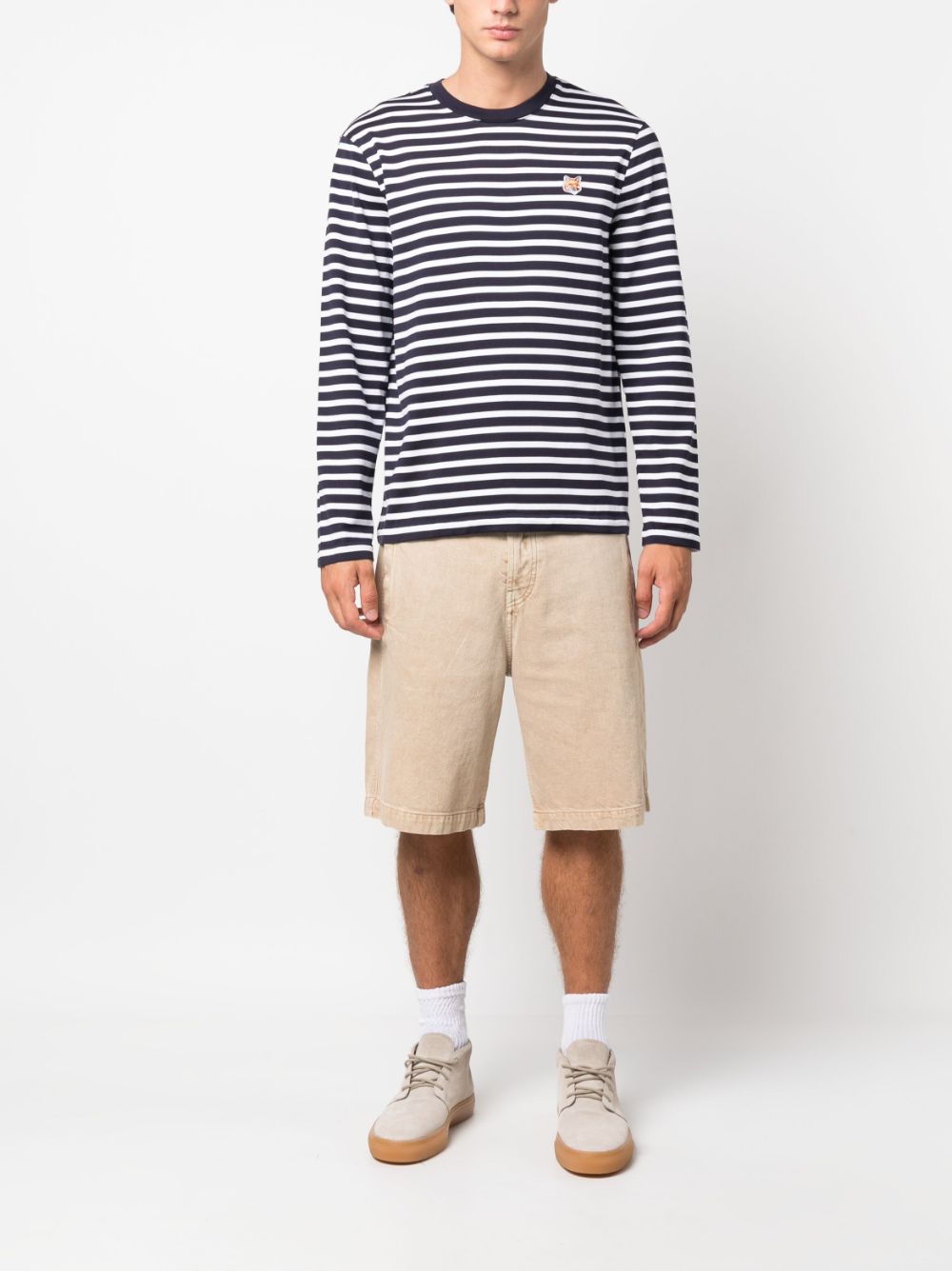 Maison Kitsuné Fox-motif Striped Cotton T-shirt Blue Maison-Kitsune Men Knitted Sweaters