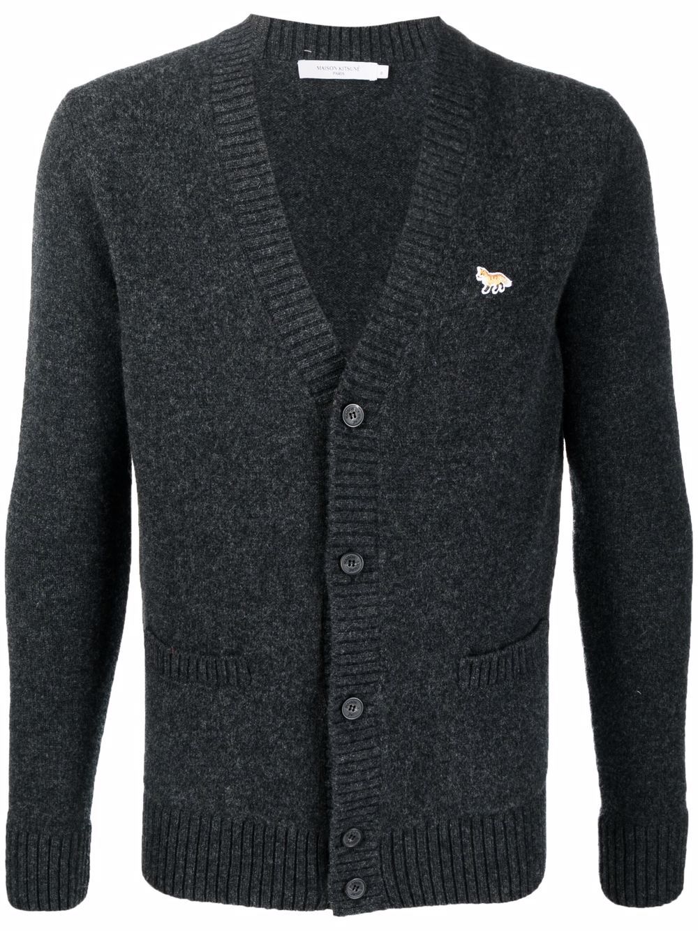 Maison-Kitsune Cardigans Men Maison Kitsuné Fox Patch V-neck Cardigan Grey