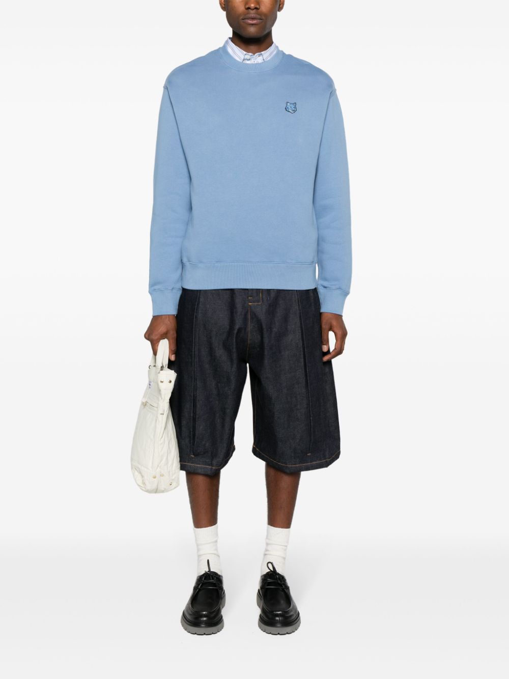 Maison-Kitsune Sweatshirts Men Maison Kitsuné logo-patch Cotton Sweatshirt Blue
