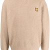 Maison-Kitsune Knitted Sweaters Men Maison Kitsuné Fox-patch ribbed-knit Jumper Neutrals