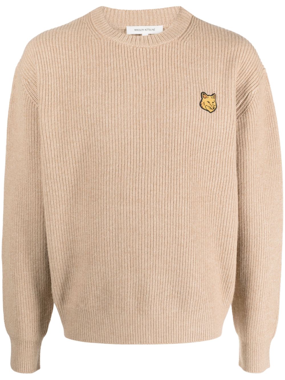 Maison-Kitsune Knitted Sweaters Men Maison Kitsuné Fox-patch ribbed-knit Jumper Neutrals