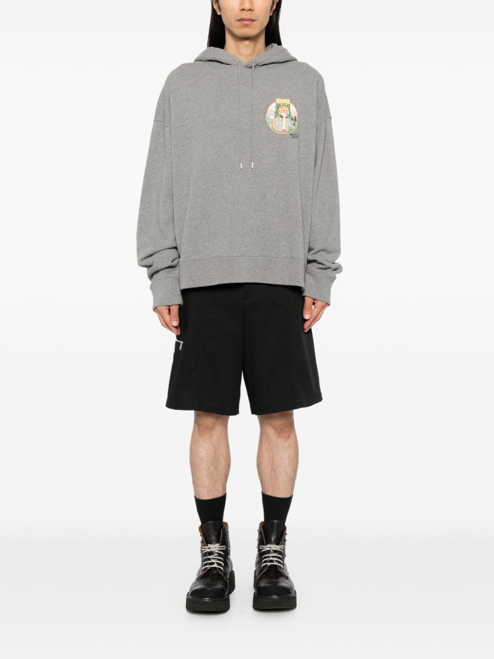 Maison-Kitsune Hoodies Men Maison Kitsuné Rambling Fox Oversized Hoodie Grey
