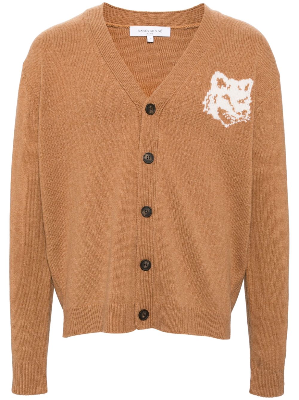Maison-Kitsune Maison Kitsuné Fox Head Intarsia Cardigan Neutrals Men Cardigans