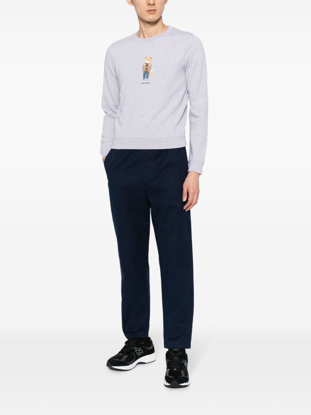 Maison Kitsuné Fox-print Cotton Sweatshirt Grey Maison-Kitsune Men Sweatshirts