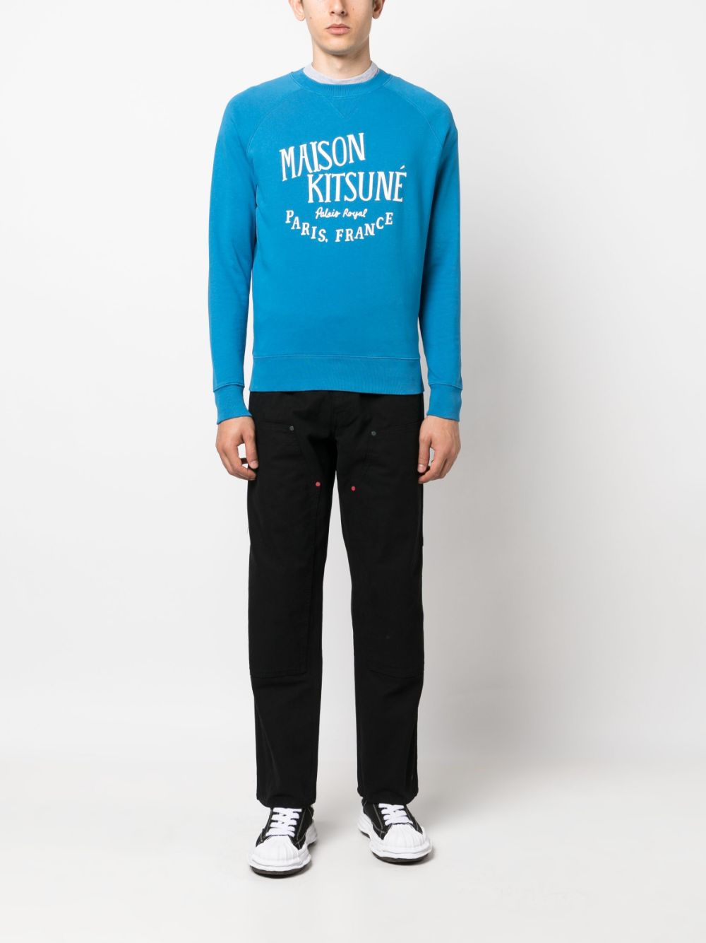Maison Kitsuné logo-print Cotton Sweatshirt Blue Men Sweatshirts Maison-Kitsune