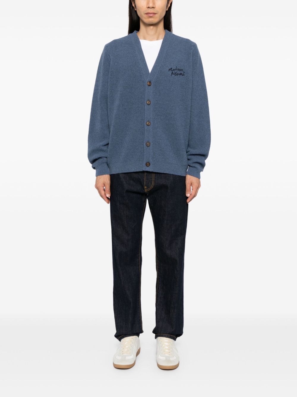 Maison-Kitsune Maison Kitsuné Handwriting Comfort Cardigan Blue Men Cardigans
