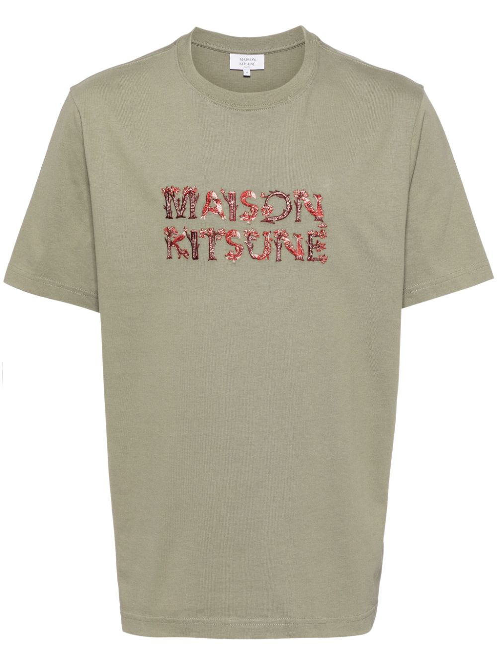 Maison Kitsuné Embroidered Logo T-shirt Green Maison-Kitsune Men T-Shirts