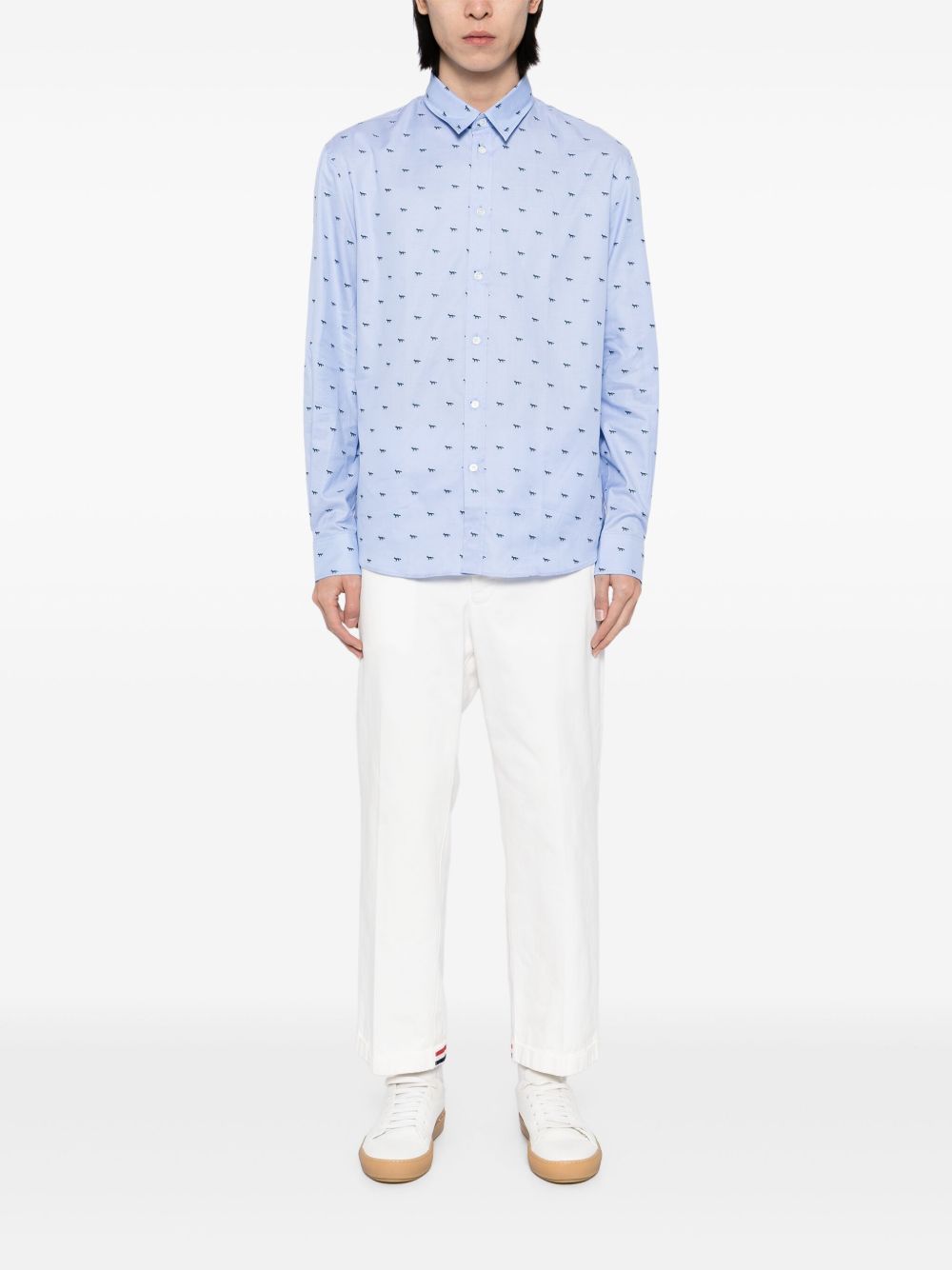 Maison-Kitsune Shirts Men Maison Kitsuné Fox-print Shirt Blue