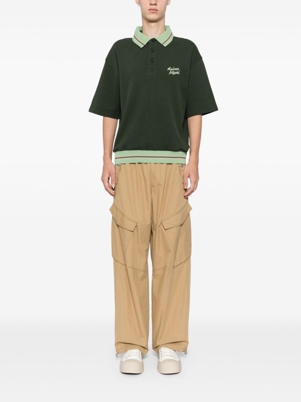 Maison-Kitsune Maison Kitsuné Embroidered Logo Polo Shirt Green Men T-Shirts