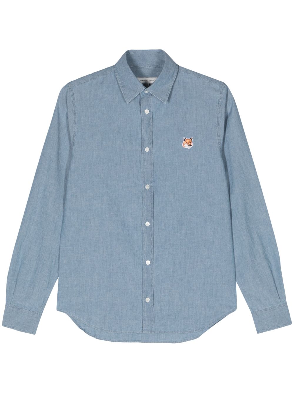 Men Shirts Maison-Kitsune Maison Kitsuné Fox Head-patch Cotton Shirt Blue