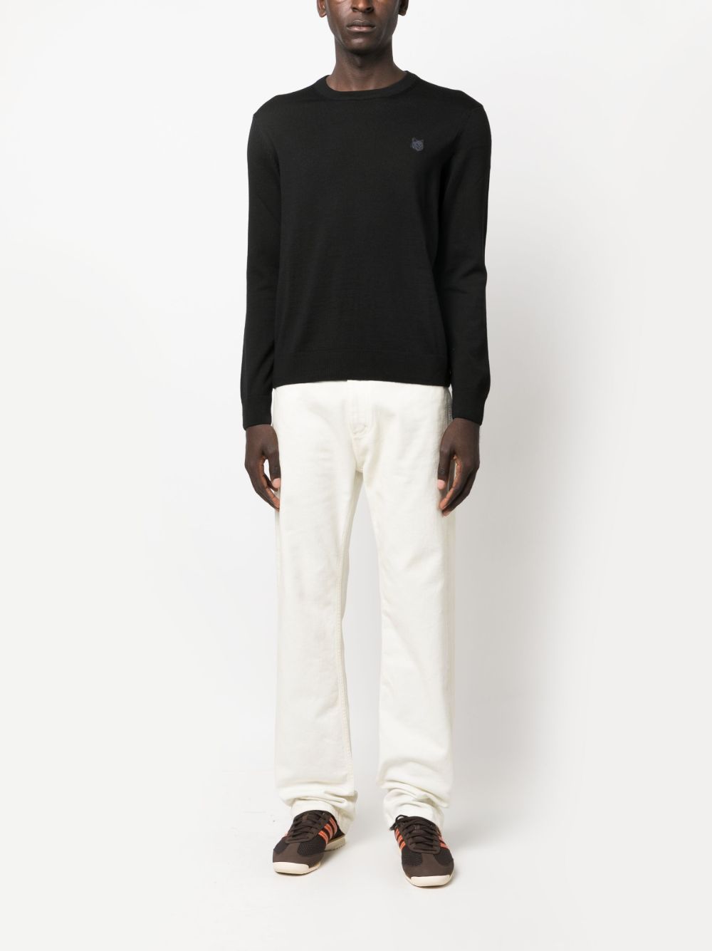 Maison Kitsuné logo-appliqué crew-neck Sweatshirt Black Men Sweatshirts Maison-Kitsune
