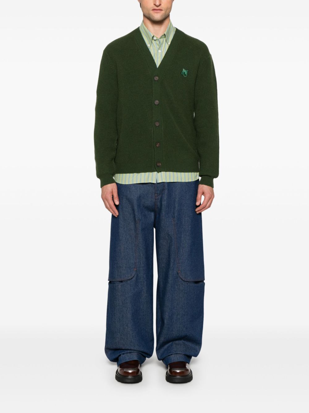 Maison Kitsuné Fox-patch Cardigan Green Maison-Kitsune Men Cardigans