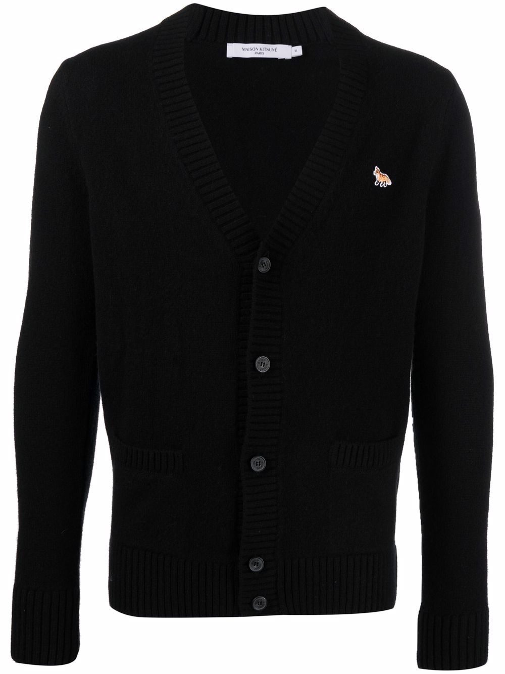 Maison-Kitsune Maison Kitsuné patch-detail Wool Cardigan Black Men Cardigans