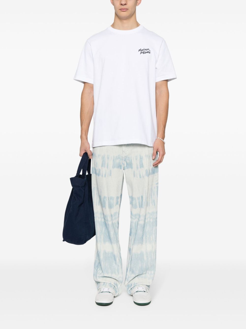 Men T-Shirts Maison-Kitsune Maison Kitsuné embroidered-logo Cotton T-shirt White