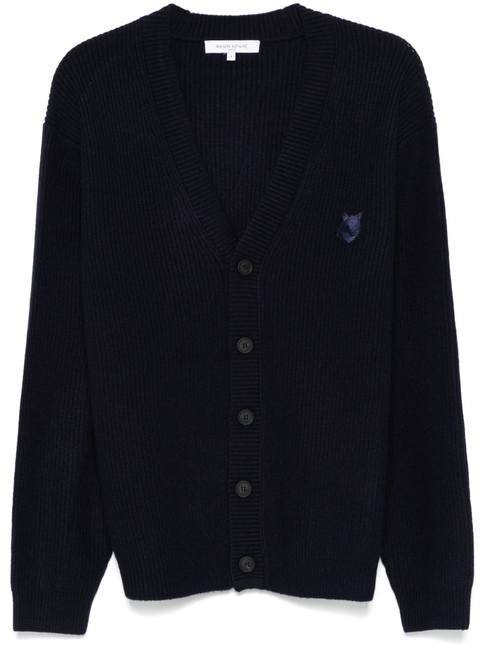 Maison Kitsuné Bold Fox Head Ribbed Cardigan Blue Maison-Kitsune Men Cardigans