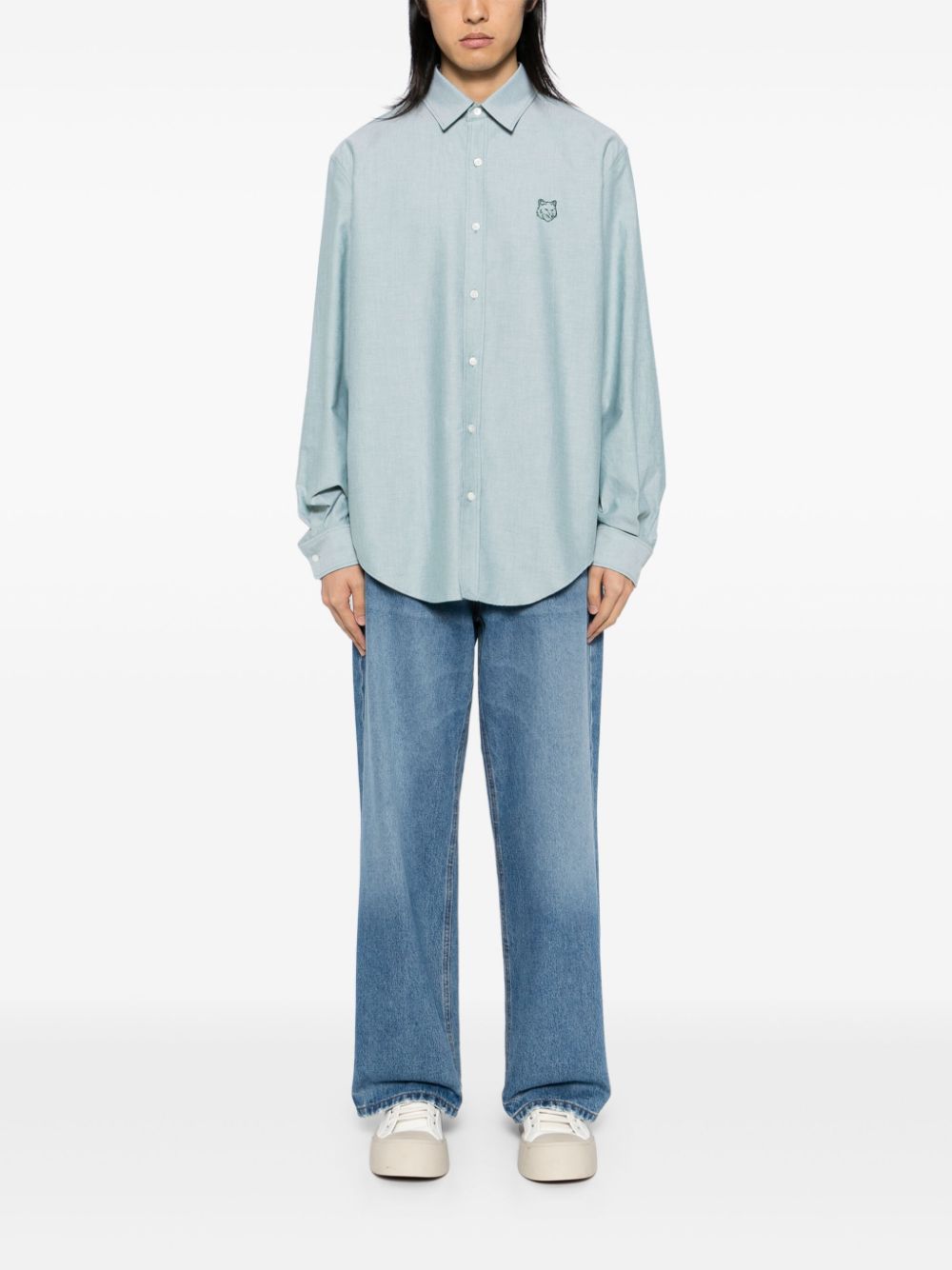 Men Shirts Maison-Kitsune Maison Kitsuné Contour Fox Head Skate Shirt Green