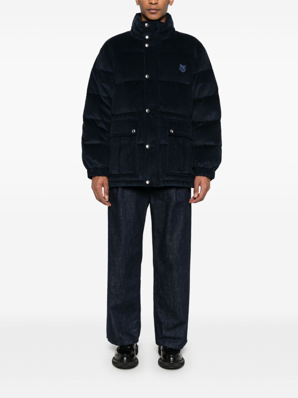 Men Down Coats Maison-Kitsune Maison Kitsuné Corduroy Puffer Jacket Blue