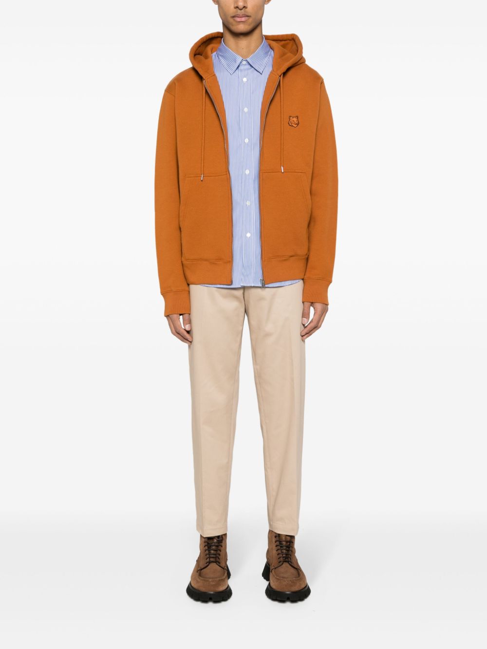 Maison Kitsuné logo-embroidered Cotton Trousers Neutrals Men Tapered Pants Maison-Kitsune