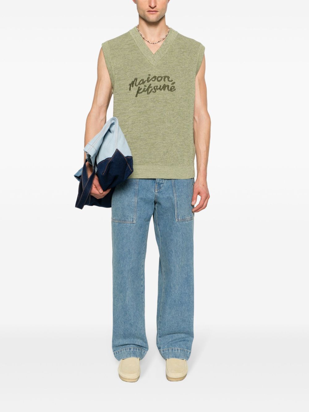 Maison-Kitsune Maison Kitsuné low-rise wide-leg Jeans Blue Men Wide-Leg Jeans