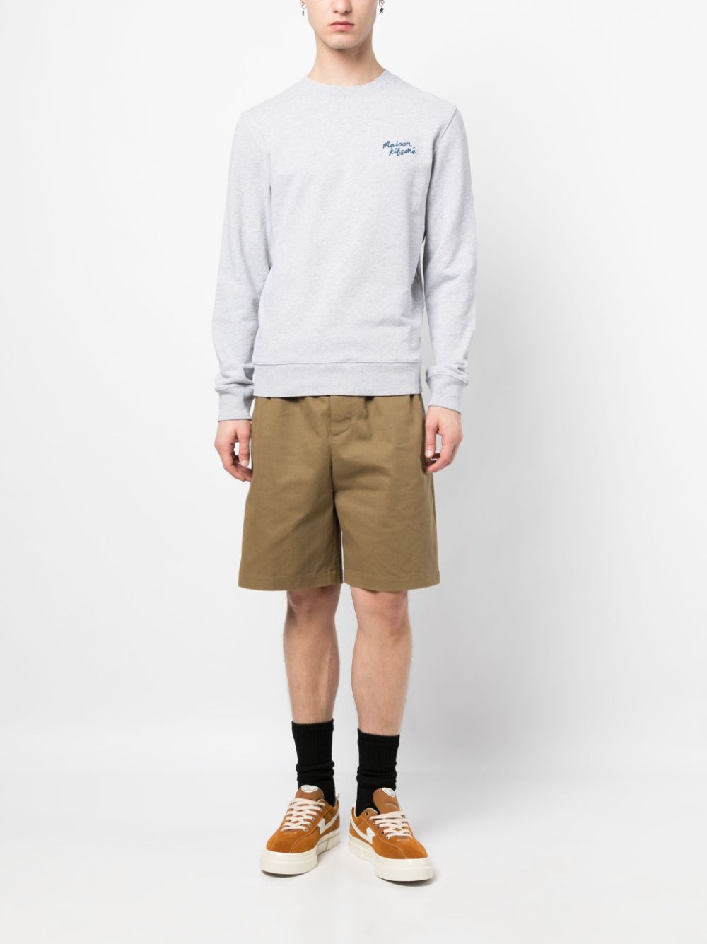 Maison-Kitsune Sweatshirts Men Maison Kitsuné logo-embroidered mélange-effect Sweatshirt Grey