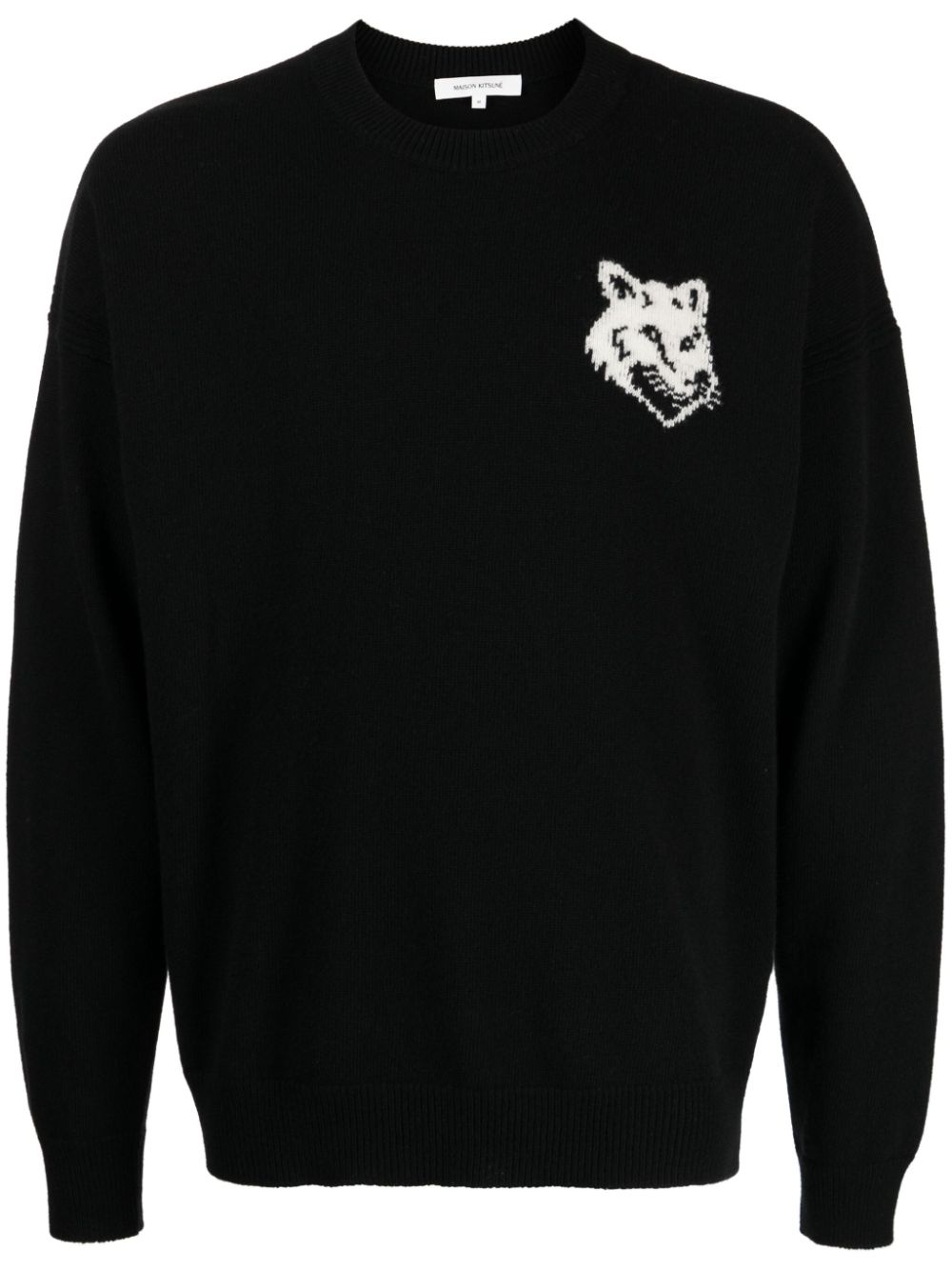 Maison Kitsuné intarsia-knit Fox Wool Jumper Black Men Knitted Sweaters Maison-Kitsune
