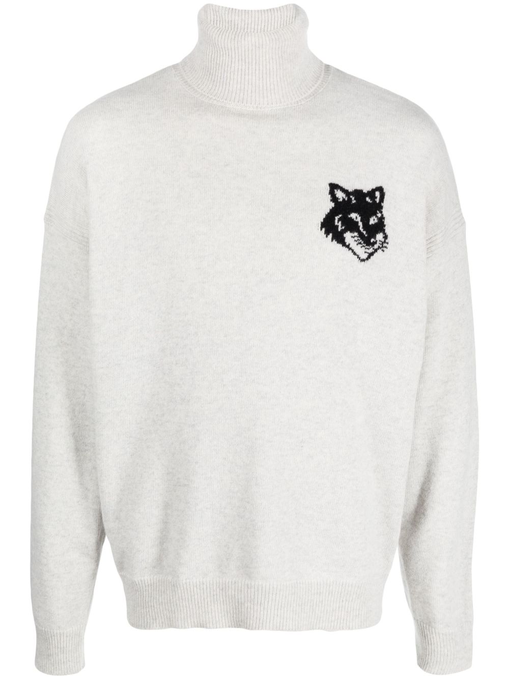 Maison Kitsuné logo-intarsia Wool Jumper Grey Men Knitted Sweaters Maison-Kitsune