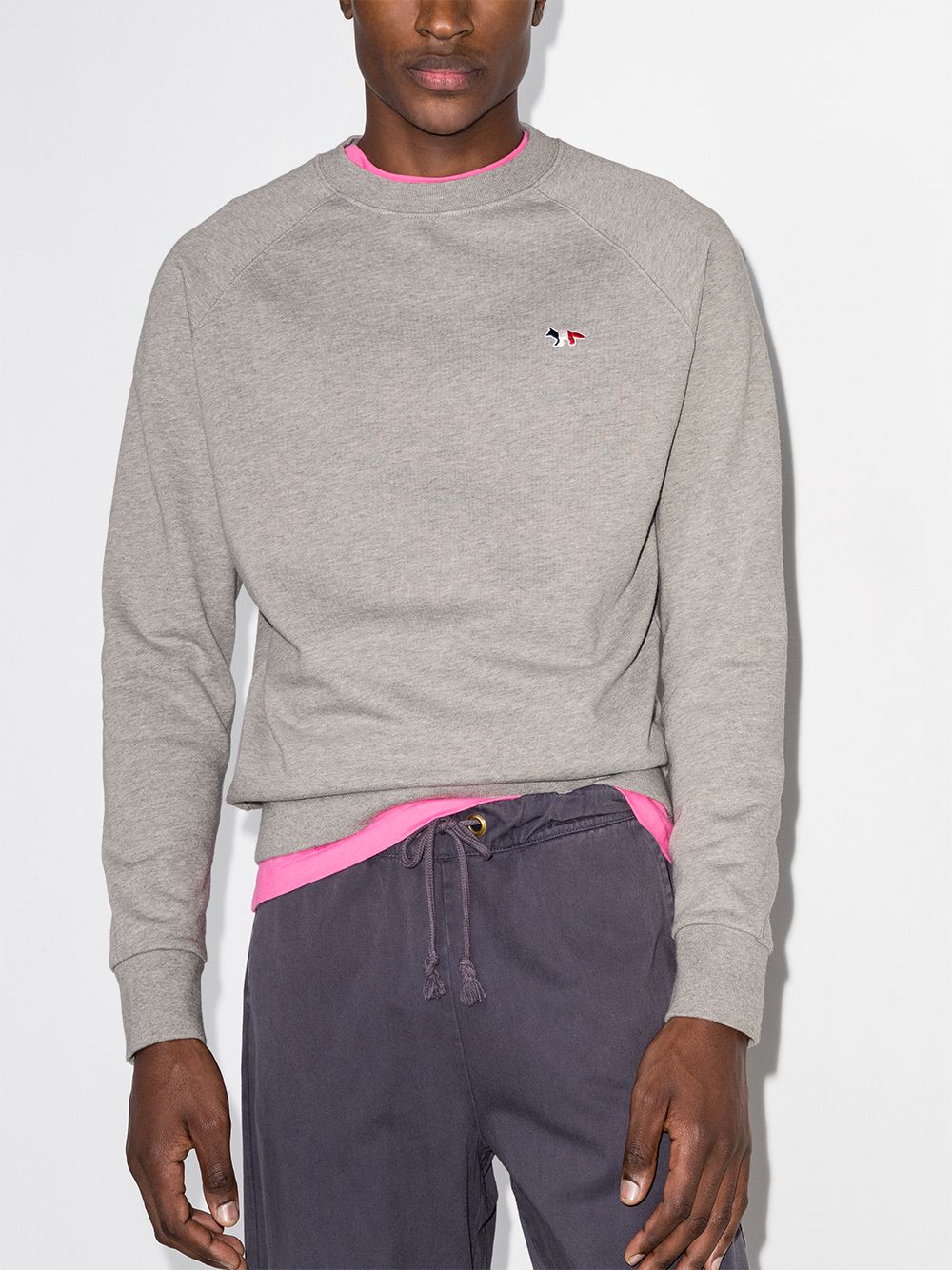 Maison Kitsuné Embroidered Logo Sweatshirt Grey Men Sweatshirts Maison-Kitsune