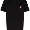 Maison-Kitsune T-Shirts Men Maison Kitsuné Embroidered Fox Head T-shirt Black
