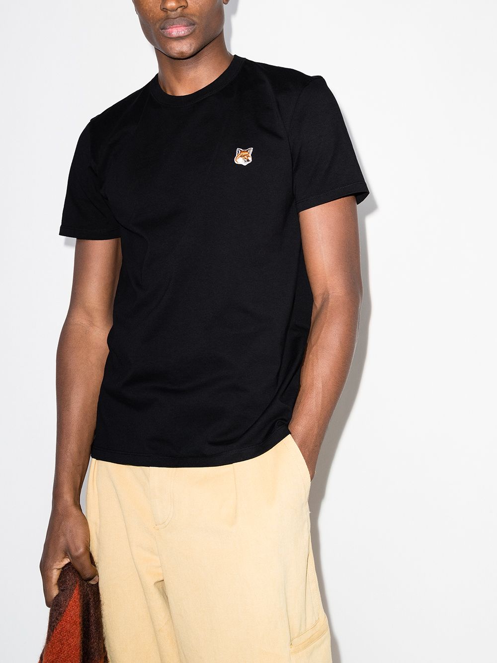 Maison-Kitsune T-Shirts Men Maison Kitsuné Embroidered Fox Head T-shirt Black