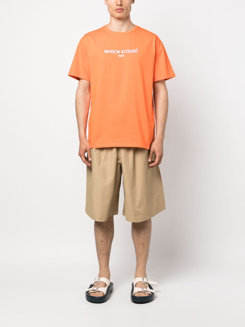 Maison Kitsuné embossed-logo Cotton T-shirt Orange Men T-Shirts Maison-Kitsune