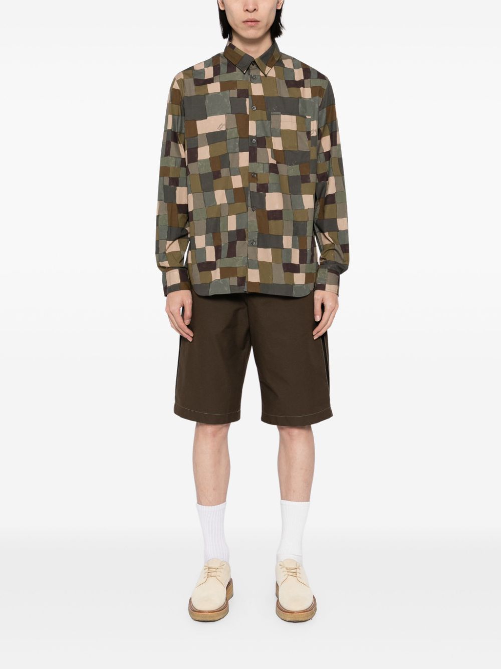 Maison-Kitsune Shirts Men Maison Kitsuné geometric-print Shirt Brown