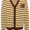 Maison Kitsuné Fox Head Intarsia Striped Cardigan Green Men Cardigans Maison-Kitsune