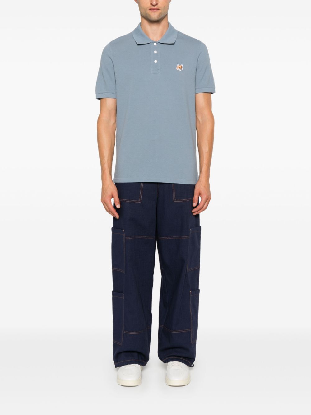Maison-Kitsune Polo Shirts Men Maison Kitsuné Fox Head Patch Polo Shirt Blue